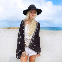 Venda quente beachwear cardigan mulheres encobrir impressão preto chiffon toalha de praia pareo